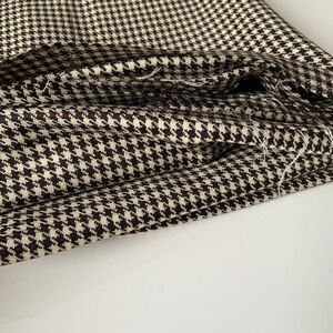 Vintage sewing fabric 70s knit checkered hounds tooth material. Brown cream.
